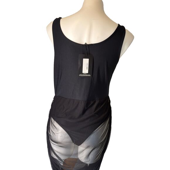 Pretty Little Things Slinky Mesh rRuched Midaxi Dress 12 Witchy Y2K Fairygoth - Picture 2 of 6